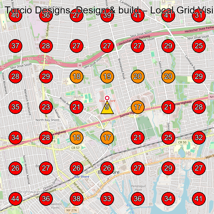 Turcio Designs. Design & build GeoGrid visibility map for Chimney Services in Islip